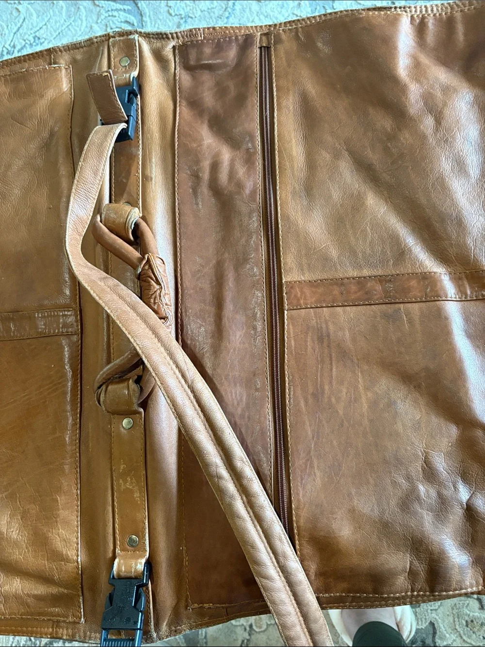 Leather Garment Bag - Brown Travel Organizer